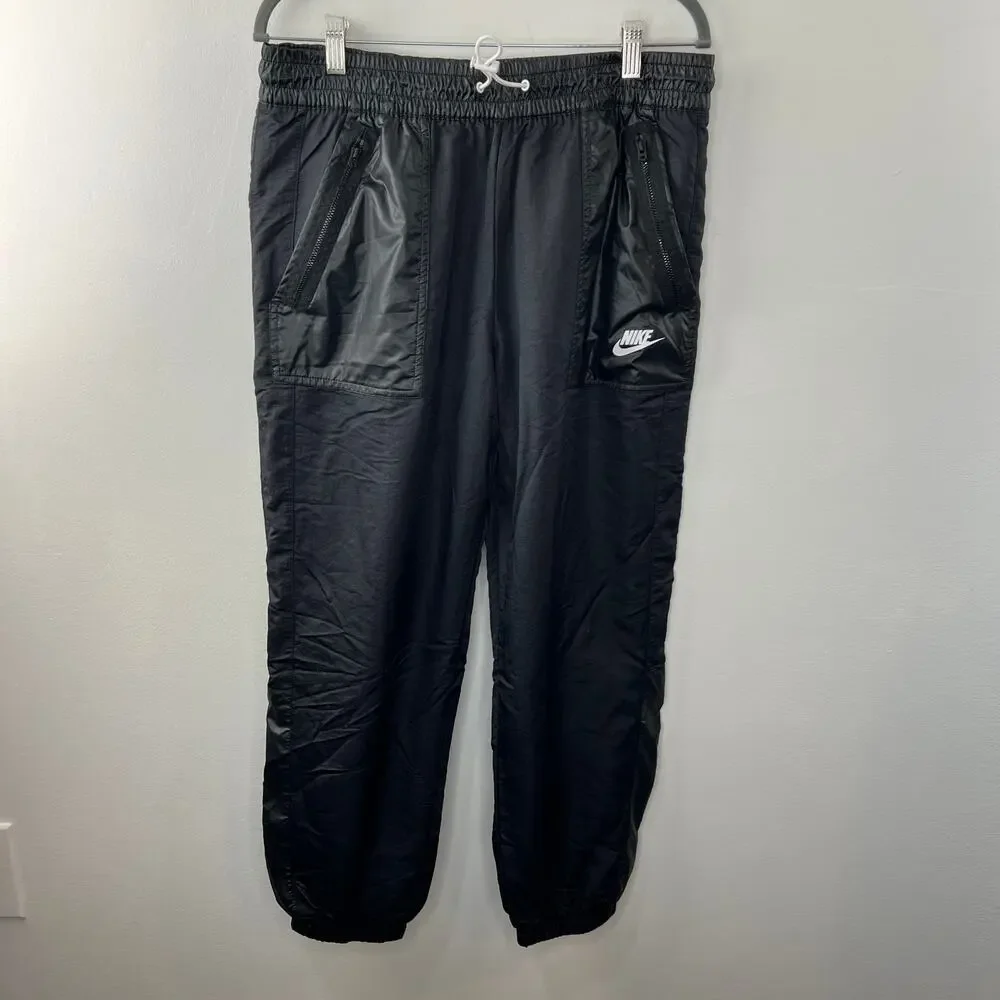 NIKE Sportswear Black Elastic Drawstring Waist Rebel Cargo Pants w/ Pockets Sz L
